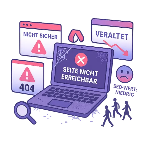 Bild von Fehlermeldungen bei einer unoptimierten Webseite